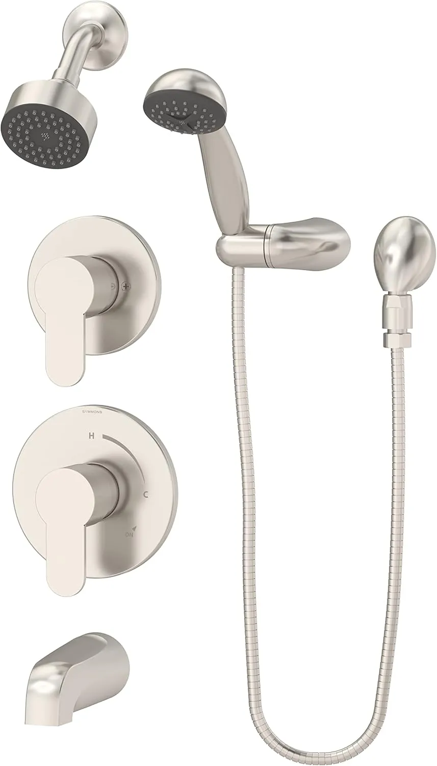 Symmons 6706-1.5-TRM-STN Identity 2-Handle Tub and 1-Spray Shower Trim with 1-Spray Hand Shower in Satin Nickel (Valves Not Included)