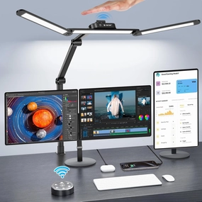 Syrinx LED Desk Lamp, Architect Desk Lamps for Home Office with Gesture Switch & Remote Control, 24W Bright Desk Light with 50 Light Modes Eye-Caring Desk Lamp with Clamp for Reading Study Workbench