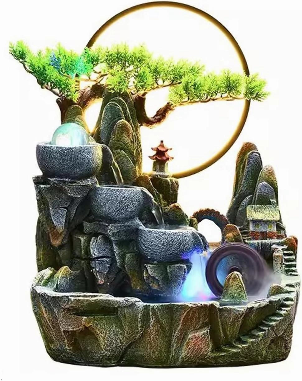 Tabletop Fountains Alpine Circulating Water Decoration Living Room Fish Tank Fake Landscape Office Fountain Spray Decorative Mist Style Indoor Tabletop Water Fountain(Size:Small)