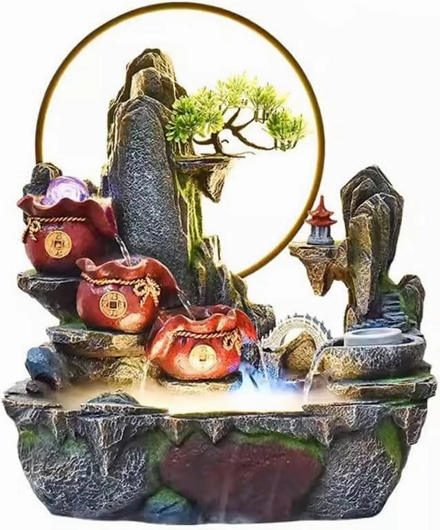 Tabletop Fountains Alpine Flowing Water Ornaments to Attract Wealth, Living Room Fish Tank Decorations, Desk Rockery, Desktop Fountain Indoor Tabletop Water Fountain