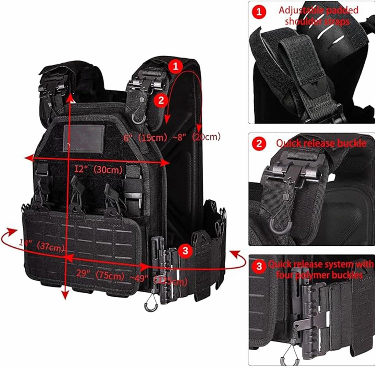 Tactical Vest for Men Quick Release Adjustable Airsoft Vest Laser-Cutting Modular Lightweight Vest