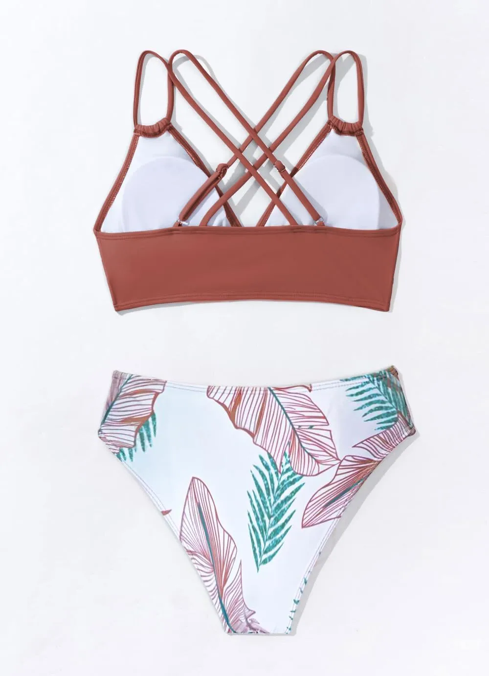 Tainehs Women's Push Up V Neck Bikini Sets Criss Cross Back Two Piece Bathing Suit