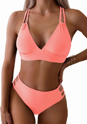 Tainehs Women's Push Up V Neck Bikini Sets Criss Cross Back Two Piece Bathing Suit