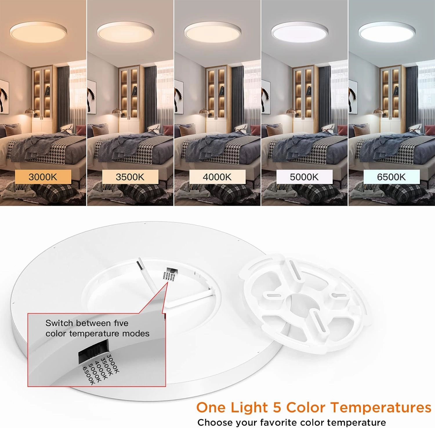 TALOYA Flush Mount Light Fixture, 6 Pack of 20W 12 Inch 5 Color Setting Options Led Ceiling Lamp for Bedroom Hallway Basement Closet Utility Office