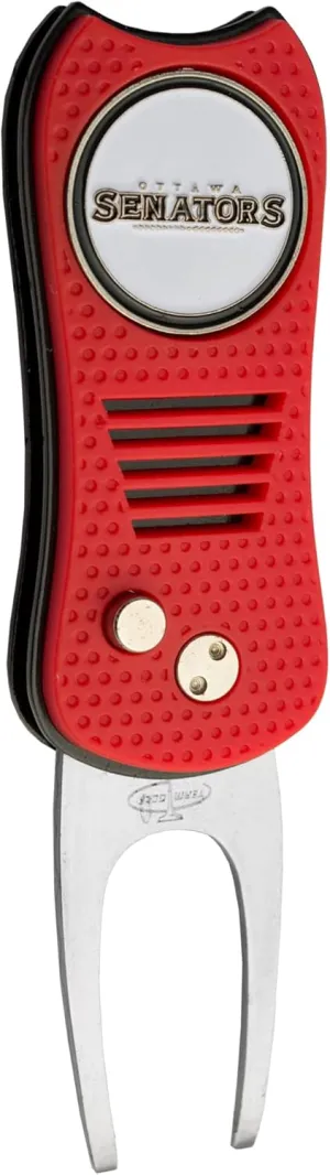 Team Golf NHL Switchblade Divot Tool with Double-Sided Magnetic Ball Marker, Features Patented Single Prong Design, Causes Less Damage to Greens, Switchblade Mechanism