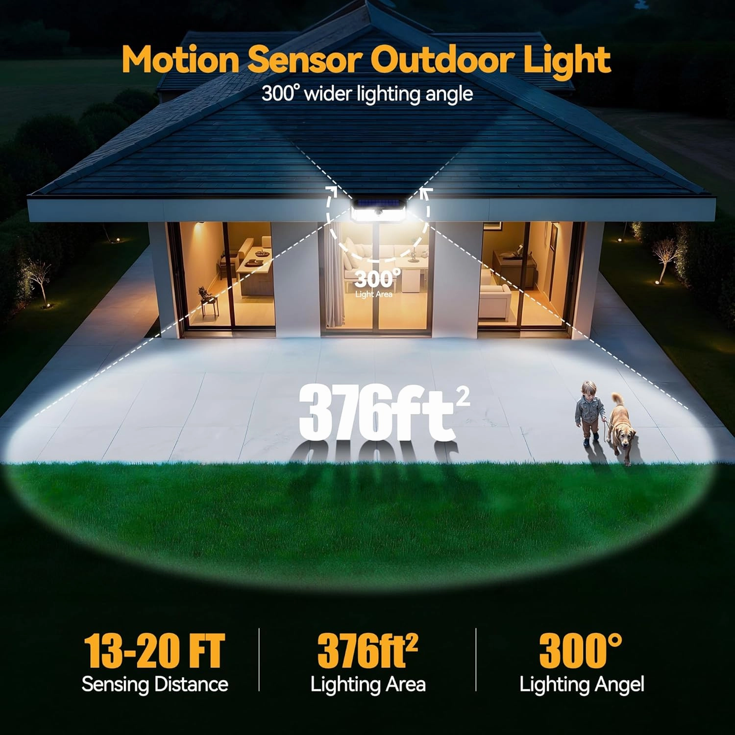 TECKNET Super Bright Solar Security Lights Outdoor 3 Pack, 2×231 LED and 1×416 LED, 4200LM Motion Sensor Lights, 300° Wide Angle, 3 Modes, IP65 IP66 Waterproof for Yard Fence Garage Garden