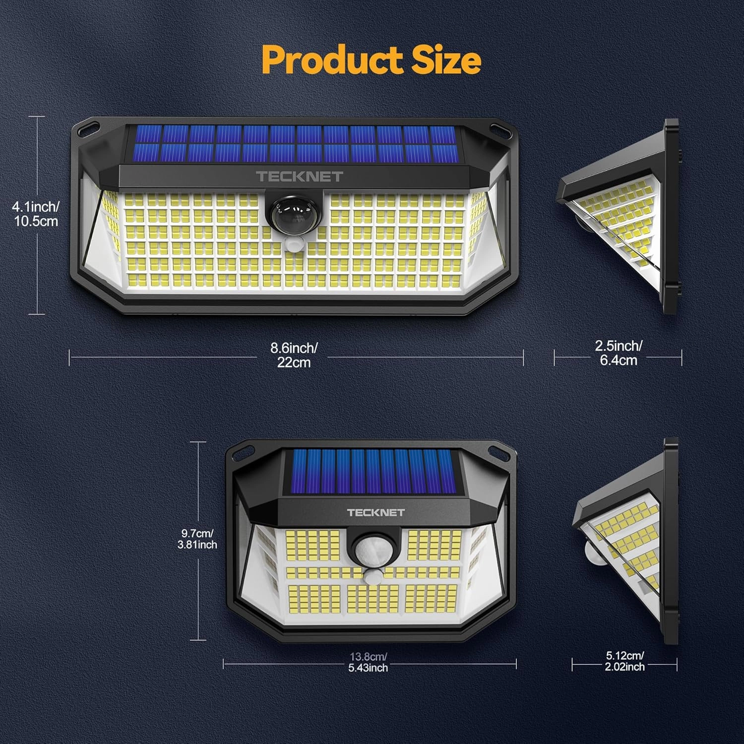 TECKNET Super Bright Solar Security Lights Outdoor 3 Pack, 2×231 LED and 1×416 LED, 4200LM Motion Sensor Lights, 300° Wide Angle, 3 Modes, IP65 IP66 Waterproof for Yard Fence Garage Garden