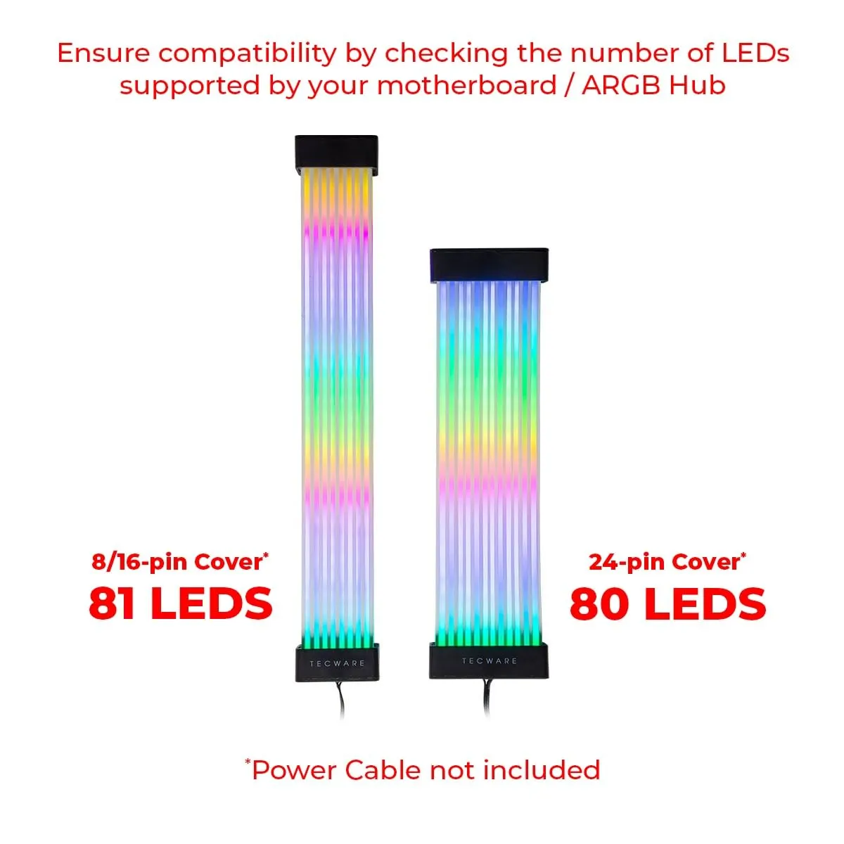 TECWARE Flex RGB, PSU Extension Cable Cover Kit, Light Up LED Strip Set for GPU and Motherboard PC Cables, 5V 3 Pin ARGB Sync, Compatible with 8-Pin, 16-Pin, 24-Pin, Black