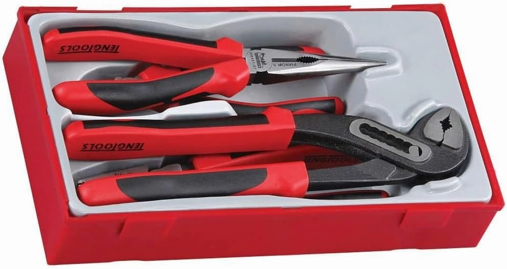 Teng Tools 4 Piece Plier Set Tool Tray (Side Cutters, Linesman, Long Nose, Water Pump), (TENTT440T)