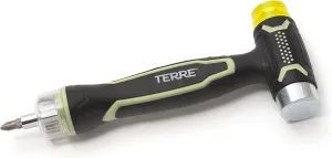 Terre Products, 6 in 1 Double Faced Hammer Tool, Small Rubber Mallet Hammer, Built-In Multi Bit Screwdriver, Ergonomic Non-Slip TPR Handle, Perfect for Crafts, Jewelry, Wood, Auto, and Flooring