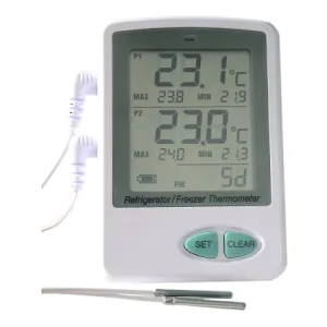 Thermco - Ultra-Low Temperature Data Logger with Alarm Fahrenheit / Celsius -112° to  158°F (-80° to  70°C) 2 Stainless Steel Probes Flip-out Stand Battery Operated - ACCRT8019UL