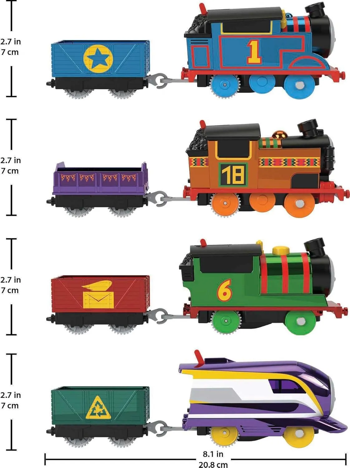 Thomas & Friends Motorized Toy Trains, Set of 4 Engines Thomas Nia Percy & Kana for Preschool Pretend Play Kids Ages 3  Years