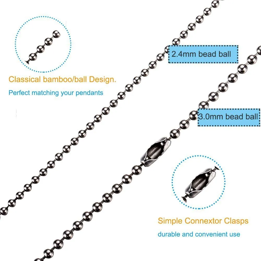 TI-EDC Pure Titanium Bead Ball Chain Necklace, Jewelry Chain Adjustable with Gift Package for Men and Women (3.0mm Bead-30in Length)