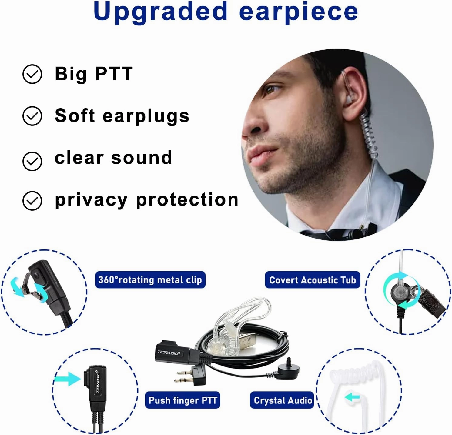 TIDRADIO TD-V2 Walkie Talkies Long Range Two Way Radios with 6-Way Multi Unit Charger, Acoustic Tube Headset & Mic, Hands Free VOX, Frequency Copy, Flashlight for Adults School Church Camping- 6 Pack