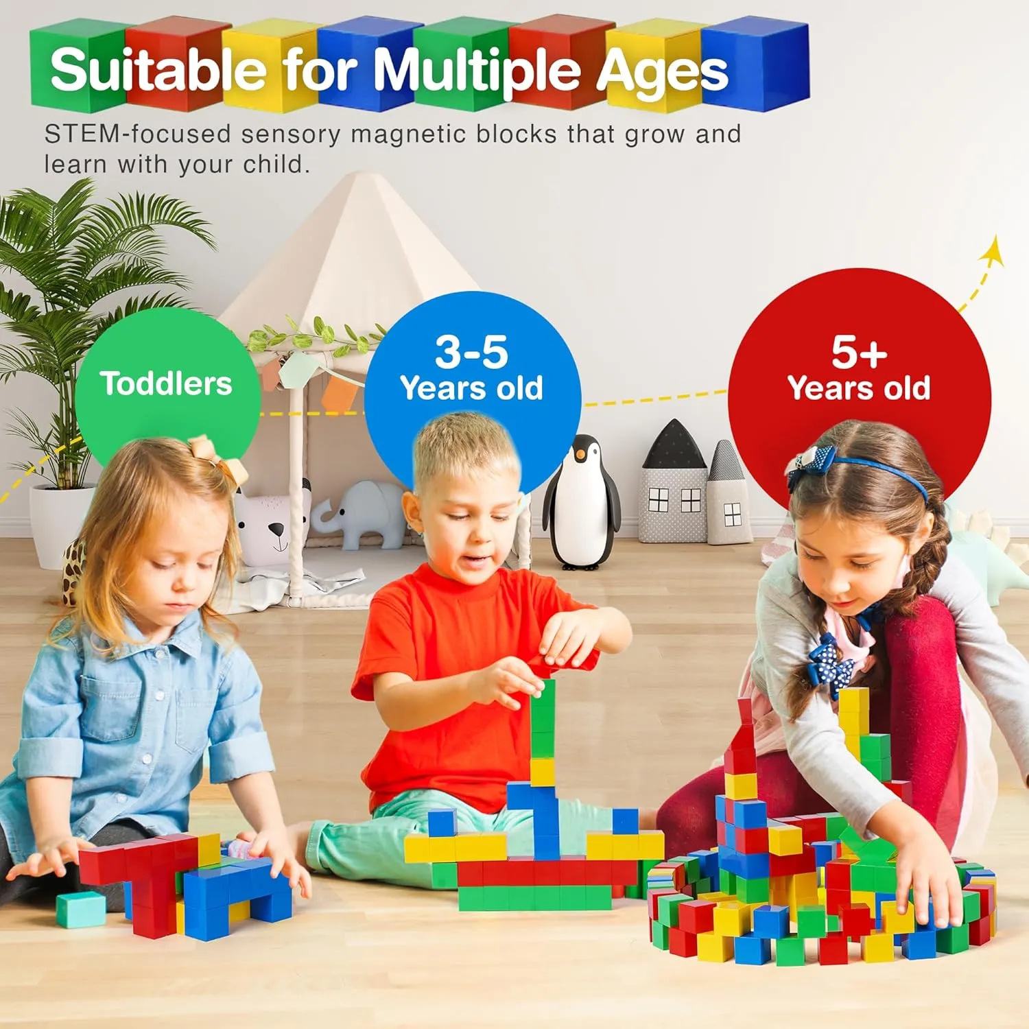 Tigerdoe 54 Pcs Educational Magnetic Cubes for Kids | Sensory Montessori Toys for Boys & Girls | Preschool Educational Magnetic Block Set