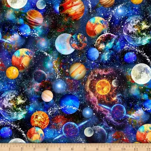 Timeless Treasures Digital Science & Math Funky Outerspace Multi, Fabric by the Yard