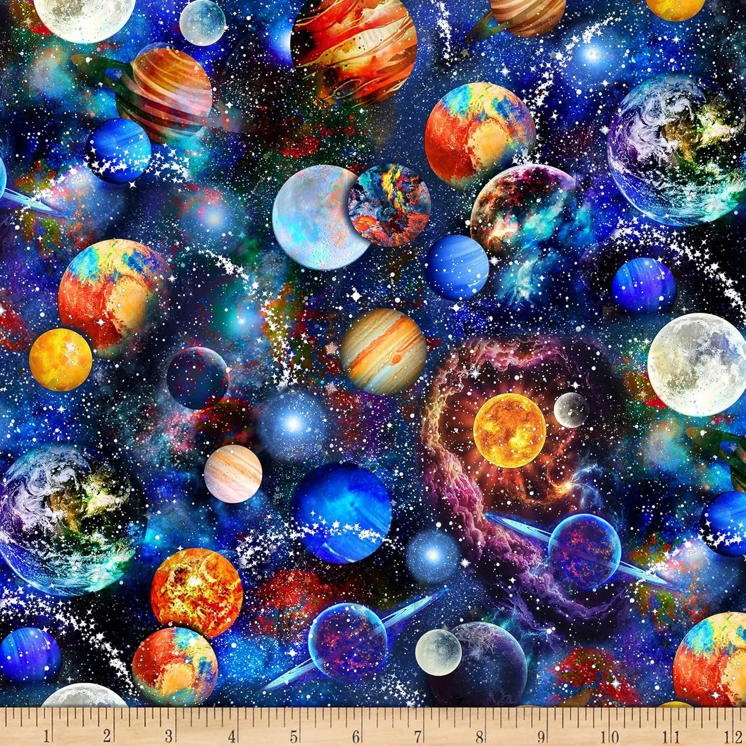 Timeless Treasures Digital Science & Math Funky Outerspace Multi, Fabric by the Yard