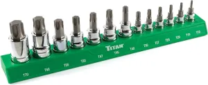 Titan 85532 13-Piece Torx Bit Socket Set, Magnetic Socket Organizer with Laser-Etched Size Markings