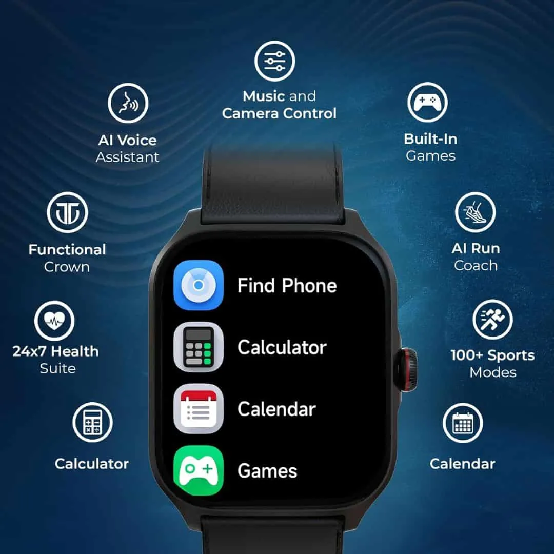 Titan Zeal 1.85" AMOLED Metal Case Smart Watch with BT Calling (Black)
