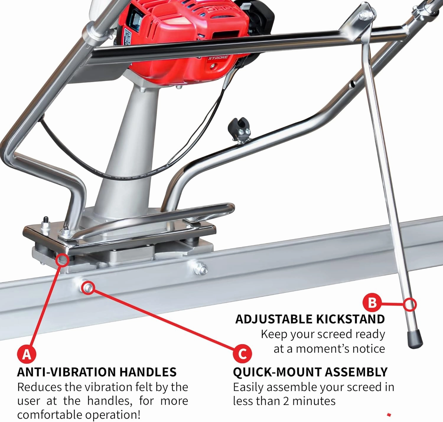 Tomahawk 1.6 HP Honda Gas Vibrating Concrete Power Screed Motor with 10ft Aluminum Magnesium Board Straight Edge Bar Set and 360° Handles with GX35 Honda Engine