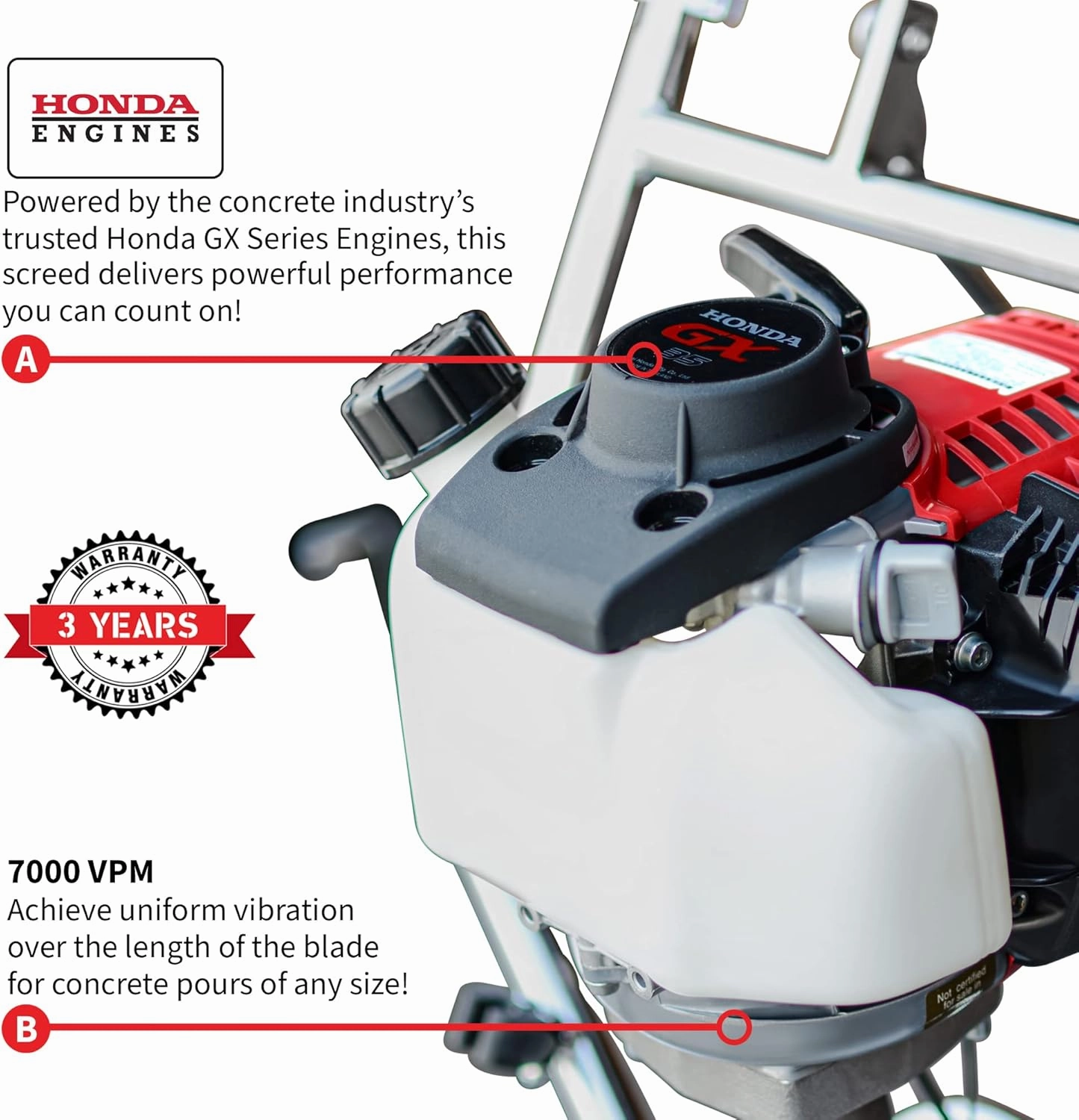 Tomahawk 1.6 HP Honda Gas Vibrating Concrete Power Screed Motor with 10ft Aluminum Magnesium Board Straight Edge Bar Set and 360° Handles with GX35 Honda Engine