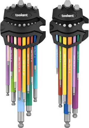 toolant Allen Wrenches Sets 22pcs(Metric&SAE), Extra Long Arm Allen Key Set with Ball End, Crafted Hex Key Set with Color Coded Sleeves, Unique Patented Holder Design for Magnetizing and Demagnetizing
