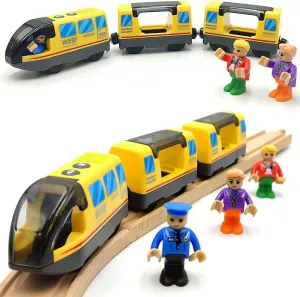 TOPLIVING Battery Operated Train for Wooden Train Track Set Toys for Toddlers Age 3 4 5 Years Boys Kids Magnetic Couplings City Vehicle with Figures (Yellow Without Wooden Tracks)
