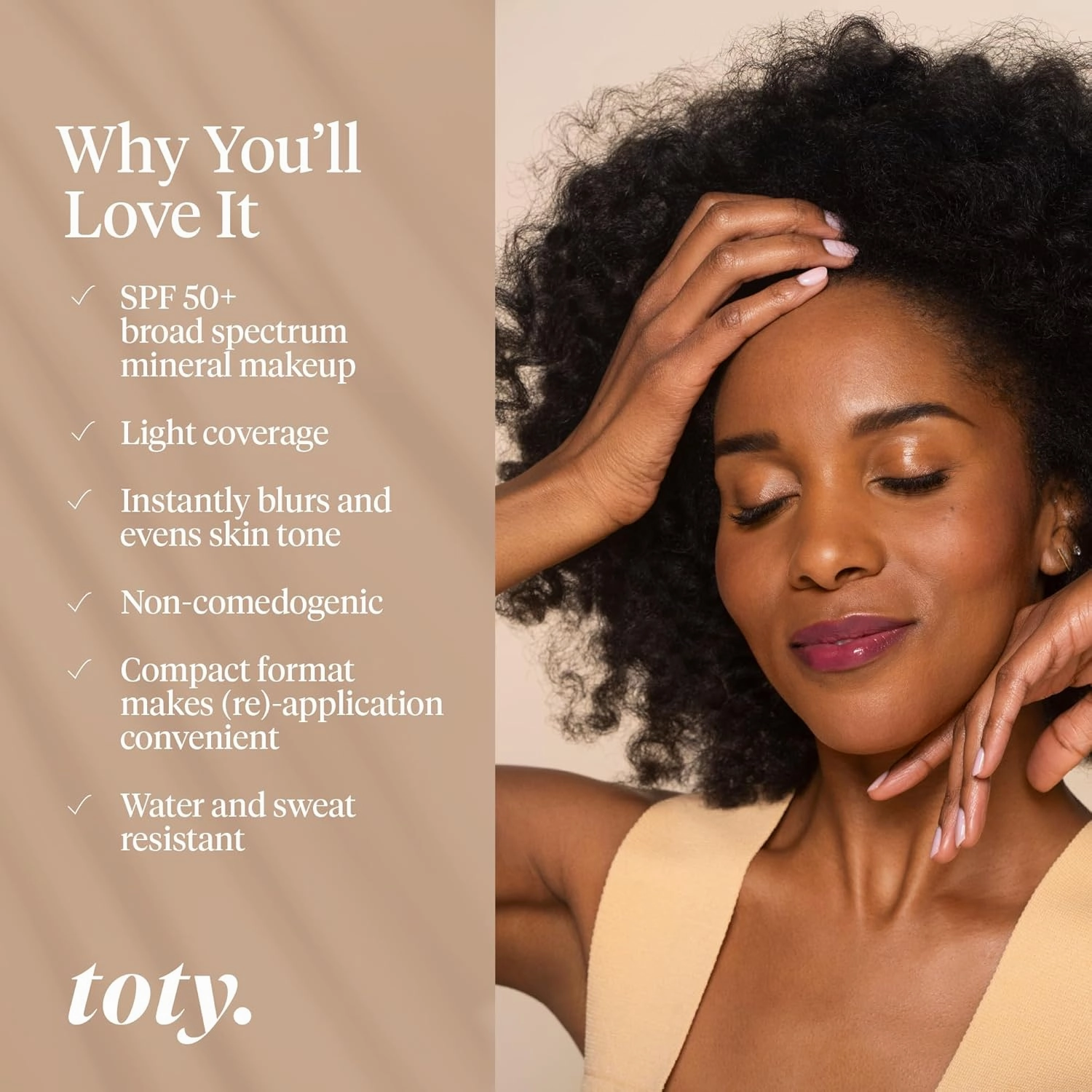 Toty by Sofia Vergara - Ilumina CC Creamy Compact SPF 50  Mineral Broad Spectrum Sunscreen for Face - Tinted Blurring Balm SPF- Matte, Light Coverage - Water & Sweat Resistant - All Skin Types - 2W