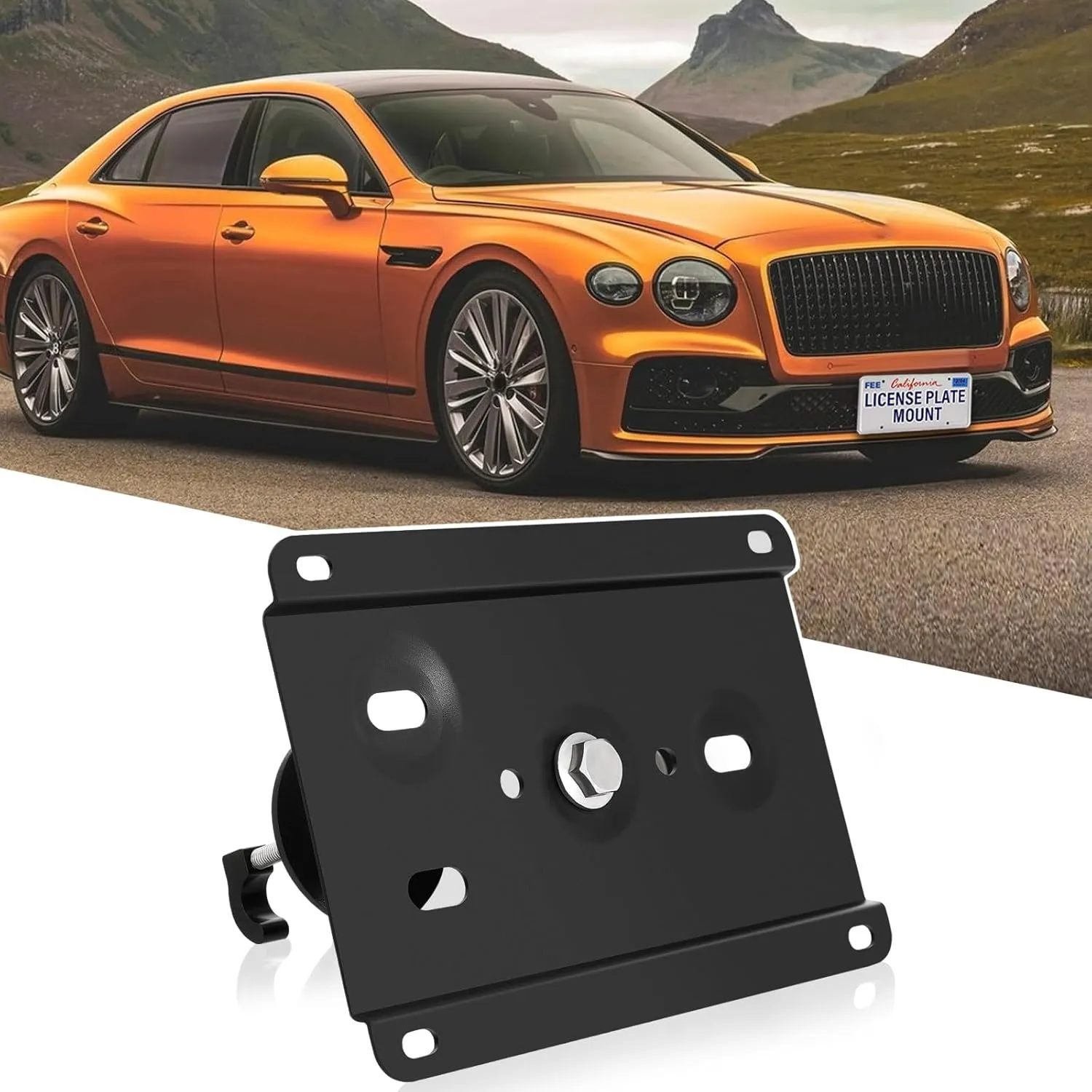Tow Hook Adapater No Drill Front Grille License Plate Mounting Bracket Holder Compatible with Bentley Continental 2001-2024, Flying Spur 3rd gen 2020-2024