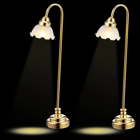TOYANDONA 2Pcs Miniature Dollhouse Lamp, 1/12 Scale Mini Desk Lamp LED Light Furniture Dollhouse Lighting Ornament, Battery Operated