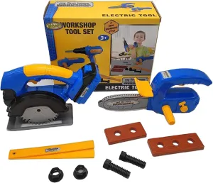 Toysery Kids Workshop Tool Set - Pretend Play Children Toys - Fun and Educational Kids Construction Toys with 10 Pieces Including Battery Powered Cutter Machine with 2 Power Tools and 8 Accessories