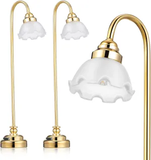 Toyvian Dollhouse Lights Battery Operated, Miniature Led Lights, Miniature Dollhouse Accessories, Doll Furniture Mini Table Lamp Plated Metal & Glass -1/12