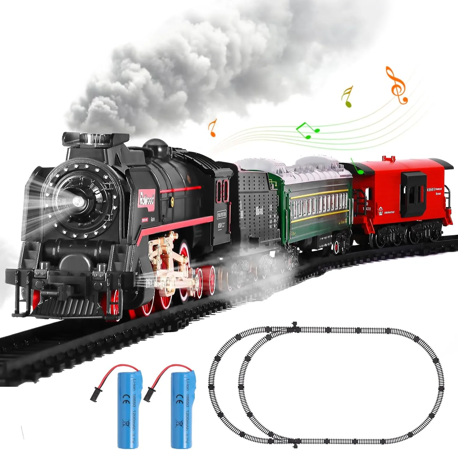 Train Set, Christmas Train Sets for Around The Tree Electric Train with Steam, Lights and Sound, Model Train Set for Kids Toy Gifts for 3 4 5 6 7 8  Years Old (No Remote)