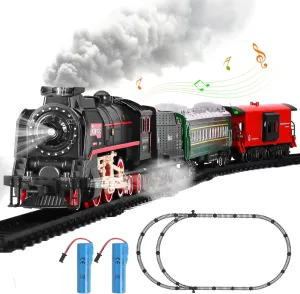 Train Set, Christmas Train Sets for Around The Tree Electric Train with Steam, Lights and Sound, Model Train Set for Kids Toy Gifts for 3 4 5 6 7 8  Years Old (No Remote)