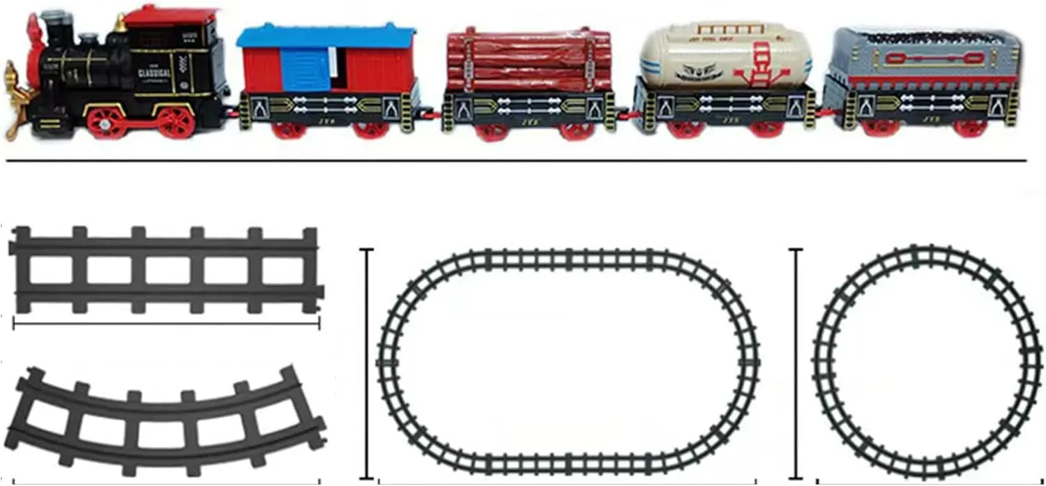 Train Set - Kids Electric Train Toy with 3 Way Smoke Locomotive, Light and Sounds, Cargo Cars and Long Tracks Christmas Train Toys Locomotive EngineToy Train Sets for Boys Girls Age for 3 4 5 6