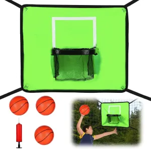 Trampoline Basketball Hoop, Trampoline Basketball Attachment with Enclosure 3 Mini Balls and 1 Pump Trampoline Accessories Parts for Kids Adults Indoor Outdoor Play Games Easy to Install
