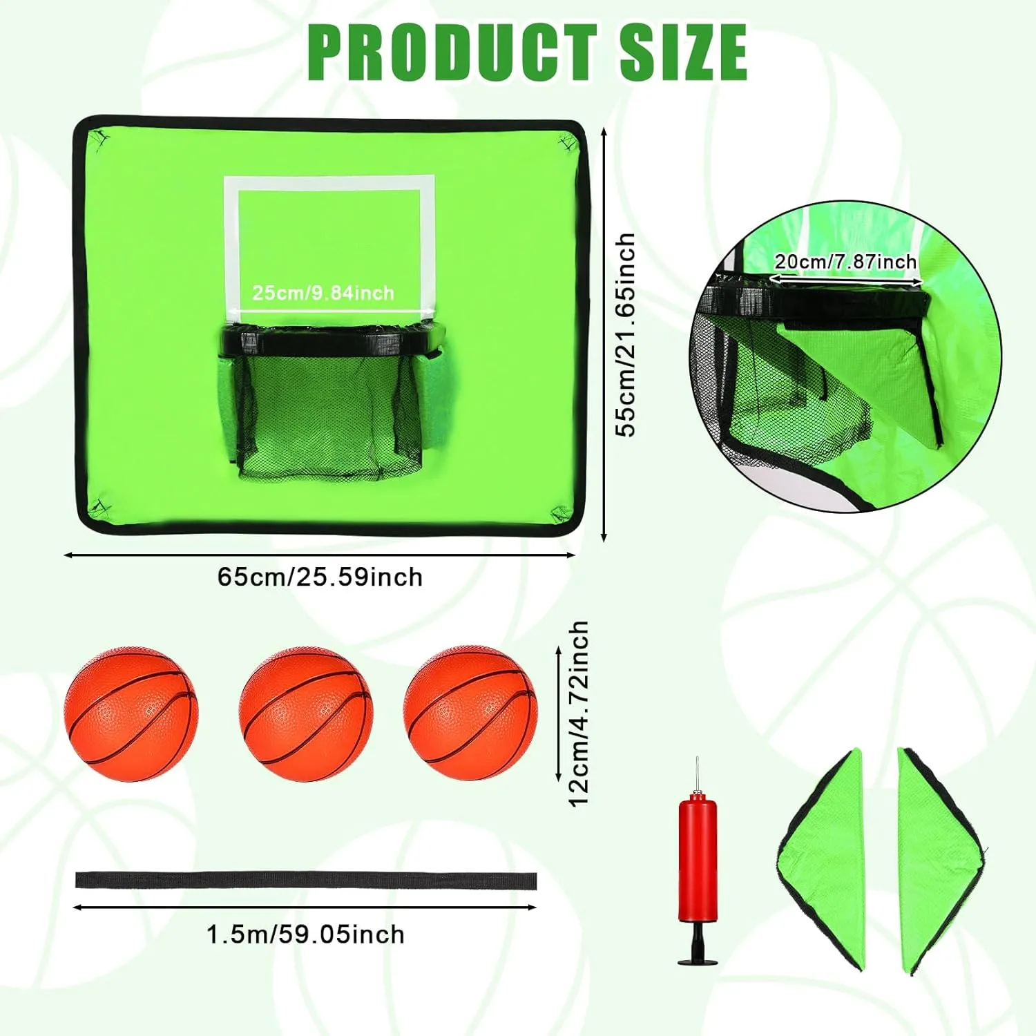 Trampoline Basketball Hoop, Trampoline Basketball Attachment with Enclosure 3 Mini Balls and 1 Pump Trampoline Accessories Parts for Kids Adults Indoor Outdoor Play Games Easy to Install