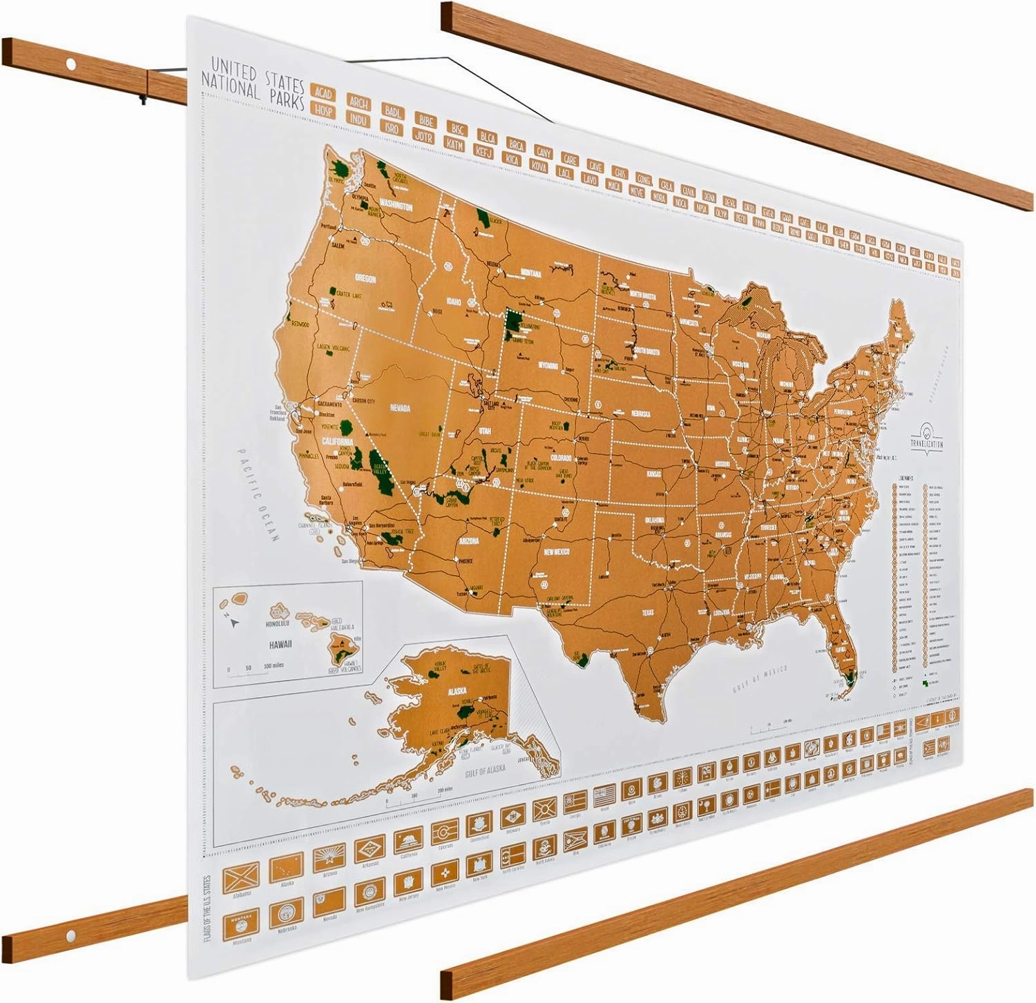 Travelization 24" Magnetic Poster Hanger Frame   24x17 Original Scratch Off Map of the United States National Parks