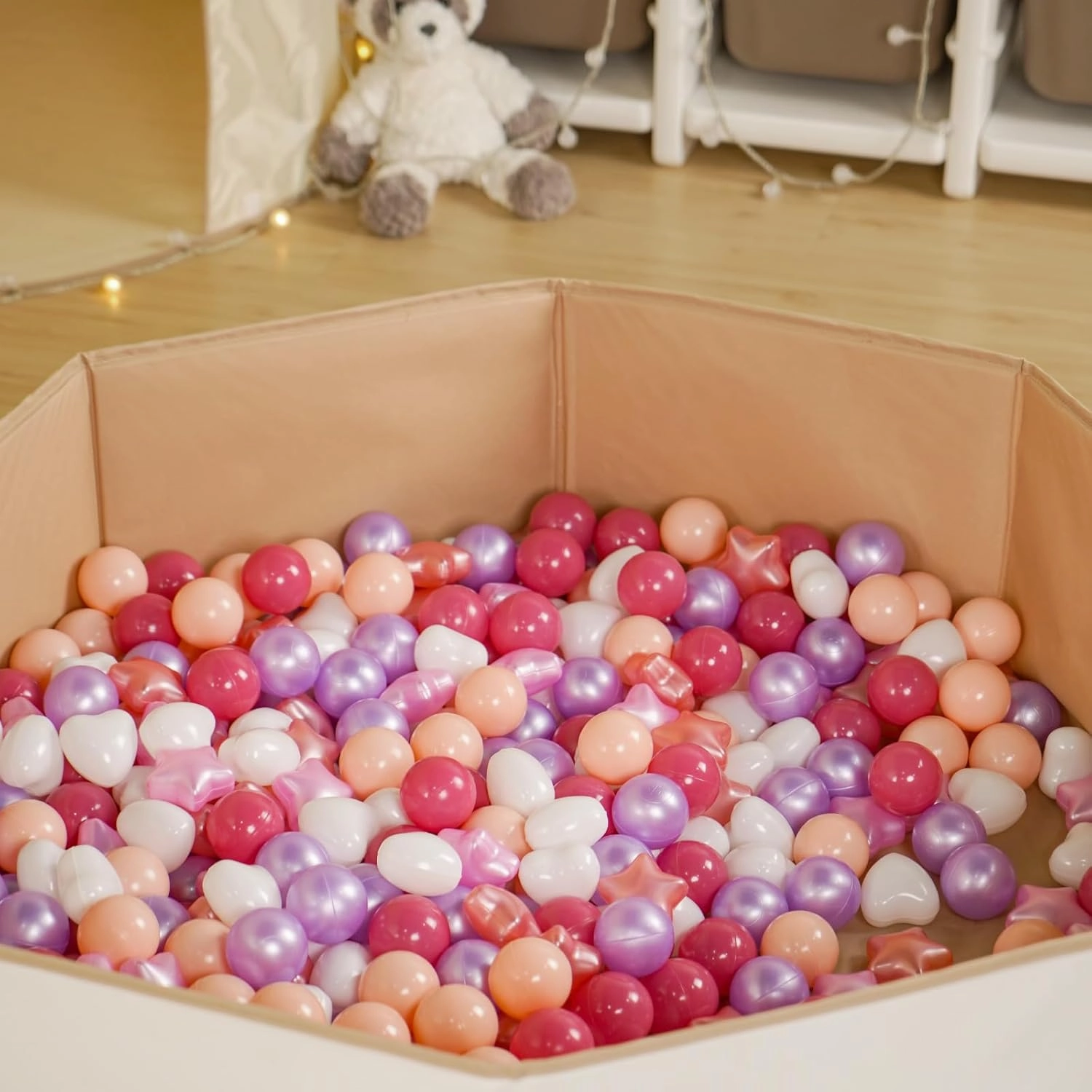 TRENDPLAY Ball Pit Balls Stars : Different Shapes - Mix Stars Shapes for Kids, Perfect for Parties, Pink Green Blue White Gray 50 100 200 500 Pack