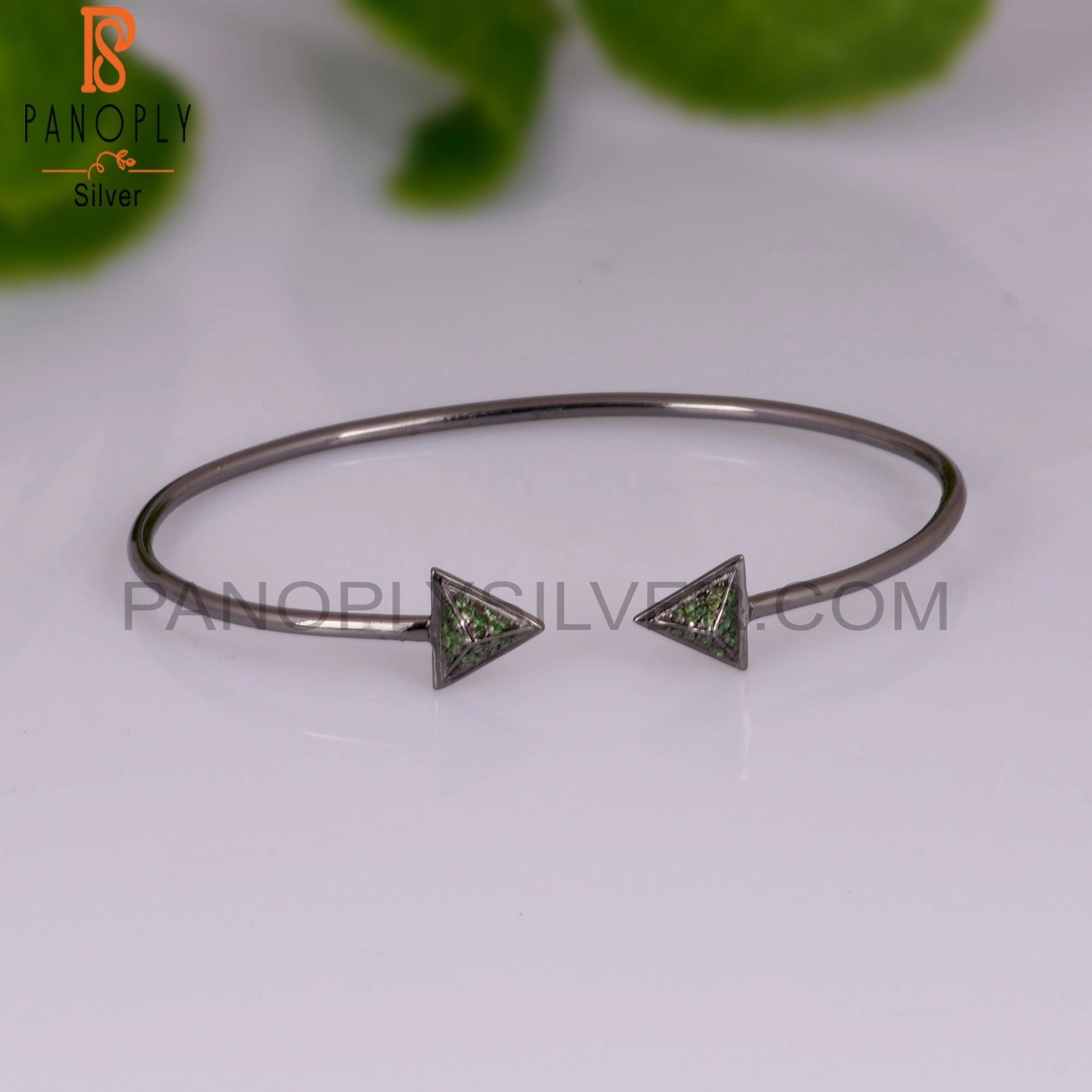 Tsavourite Round Shape 925 Sterling Silver Bangle
