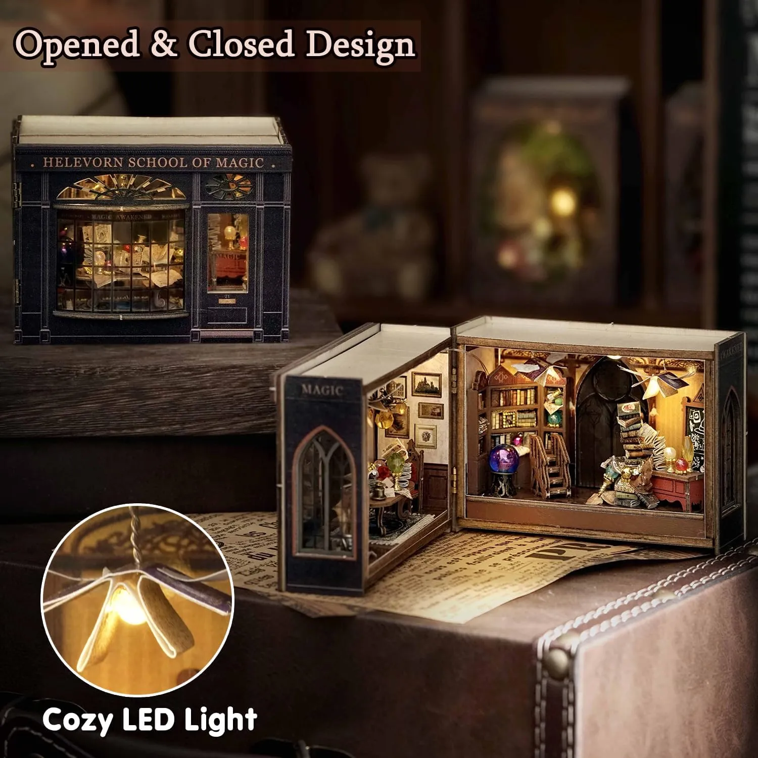 TuKIIE DIY Miniature Dollhouse Kit with Furniture, 1:32 Scale Opened & Closed Mini Cube Wooden Doll House Book Nook Creative Room for Kids Teens Adults(Magical Fate)