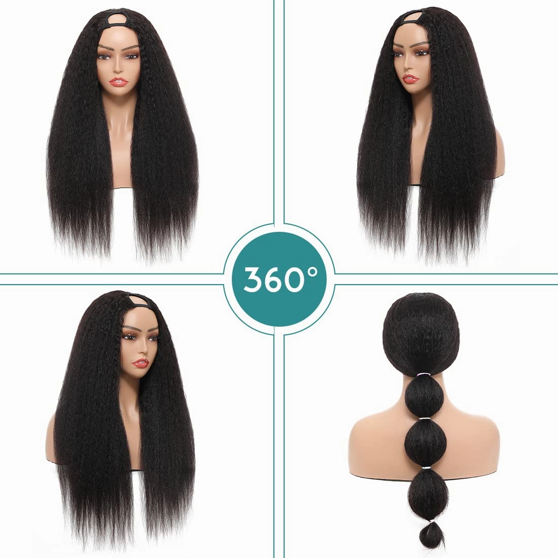 U Part Wig Human Hair Kinky Straight Wigs for Black Women, 18inch Italian Half Wig Upgraded U Shape Yaki Straight Clip in Wigs Remy Human Hair Extension