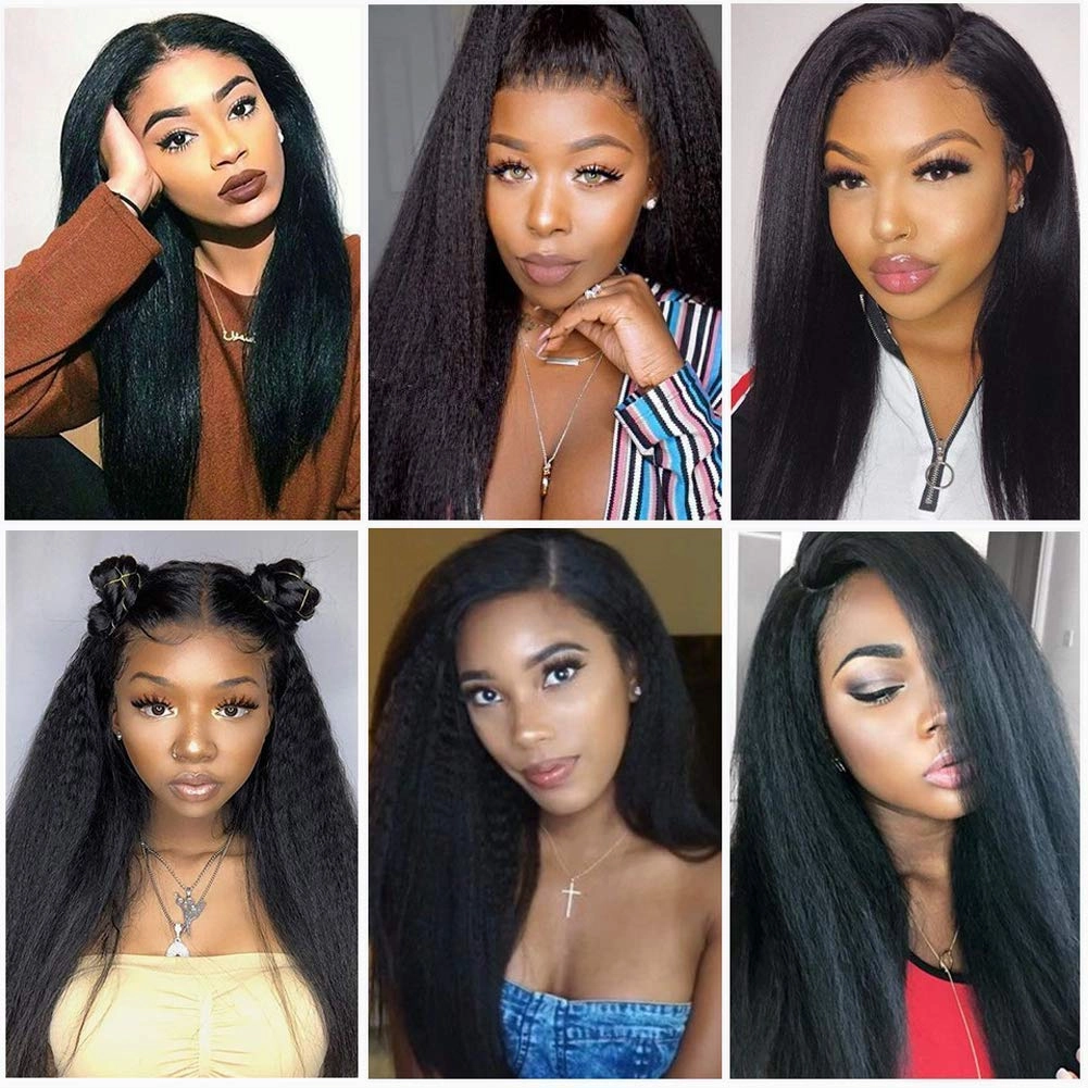 U Part Wig Human Hair Kinky Straight Wigs for Black Women, 18inch Italian Half Wig Upgraded U Shape Yaki Straight Clip in Wigs Remy Human Hair Extension