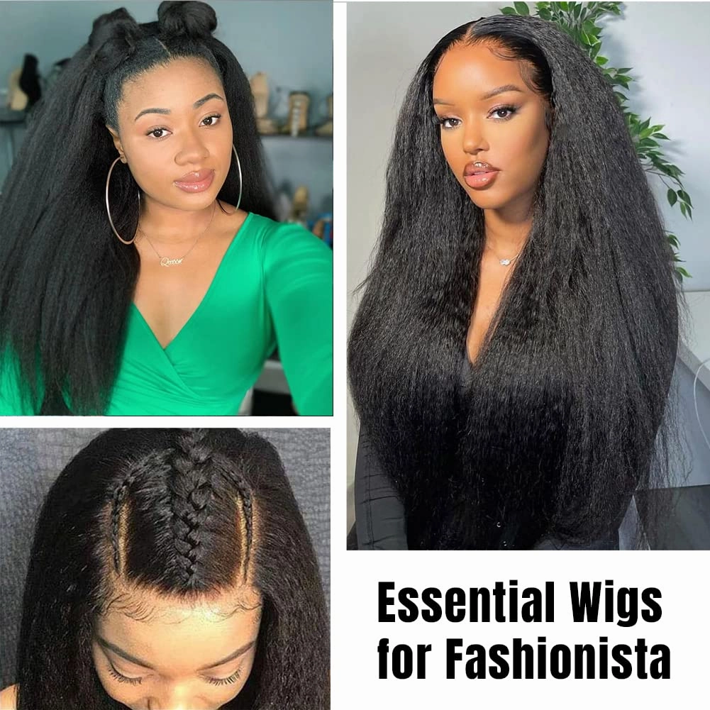 U Part Wig Human Hair Kinky Straight Wigs for Black Women, 18inch Italian Half Wig Upgraded U Shape Yaki Straight Clip in Wigs Remy Human Hair Extension