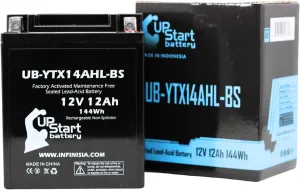 UB-YTX14AHL-BS Battery Replacement for 1986 Cagiva Elefant 2 Cyl. 350 CC Motorcycle - Factory Activated, Maintenance Free, Motorcycle Battery - 12V, 12AH, UpStart Battery Brand