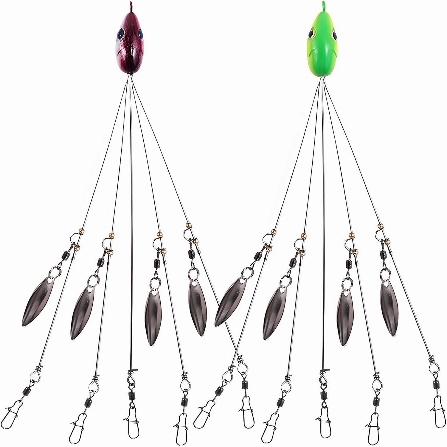 Ultralight Alabama Rig Bass Lures Bait Kit, Willow Blade Multi-Lure Rig, Rust-Proof Stainless Steel, Realistic 3D Fish Eyes, 2 Pack Built for Saltwater Fishing Fans