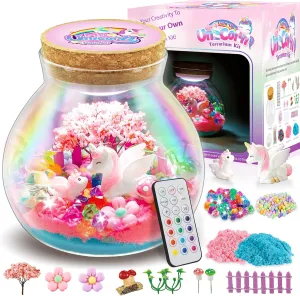 Unicorn Terrarium Crafts Kit for Girls - Make Your OWN Unicorn Night Light with 16 Modes LED Remote Control Birthday Gifts Creativity DIY Toys for Ages 3 4 5 6 7 8 9 10 3-5 4-6 5-7 6-8 Year Old Kids
