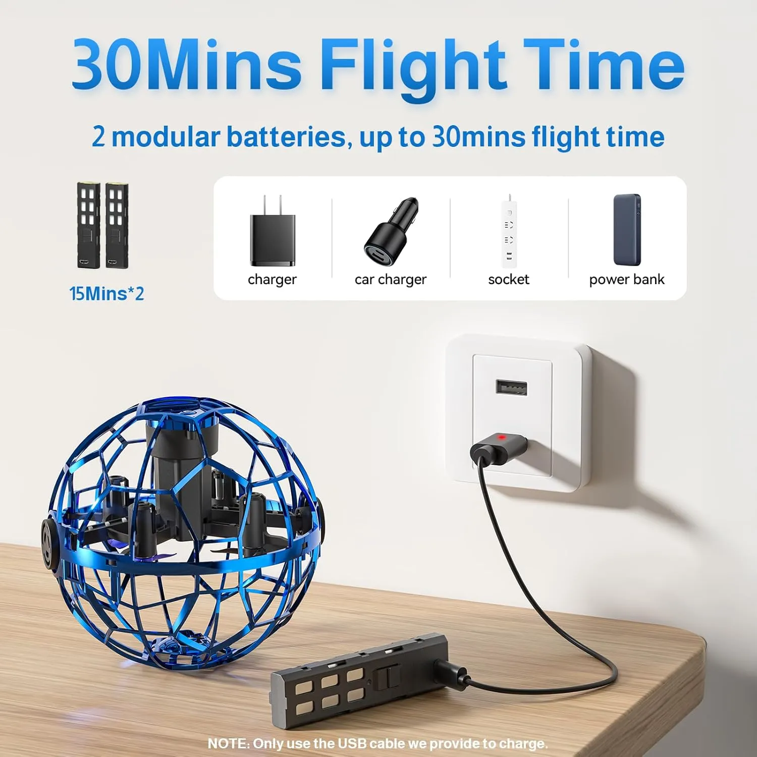 UranHub Flying Orb Ball Toy 2024, 30 Mins Flight, Fidget Spinner Cosmic Globe Boomerang Hand Mini Drone, Hover Flying Ball Toy for Kids Adults, Cool Toys Gift for Boys Girls Indoor Outdoor (Blue)