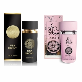 USA EBONY & Sarah Fuchsia Couple Perfume Set - Matching Cologne & Perfume Gift for Him/Her with Long-Lasting Sillage | 3.4 Fl Oz Each (His & Hers Fragrance Duo)