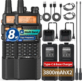 UV-5R Ham Radio Handheld Long Range UV5R 8W New Ver. Walkie Talkies High Power Rechargeable 3800mAh Battery Multi Band Copy Frequency USB C Charger M-5R 5RX Two Way Radio for Hunting,2 Pack